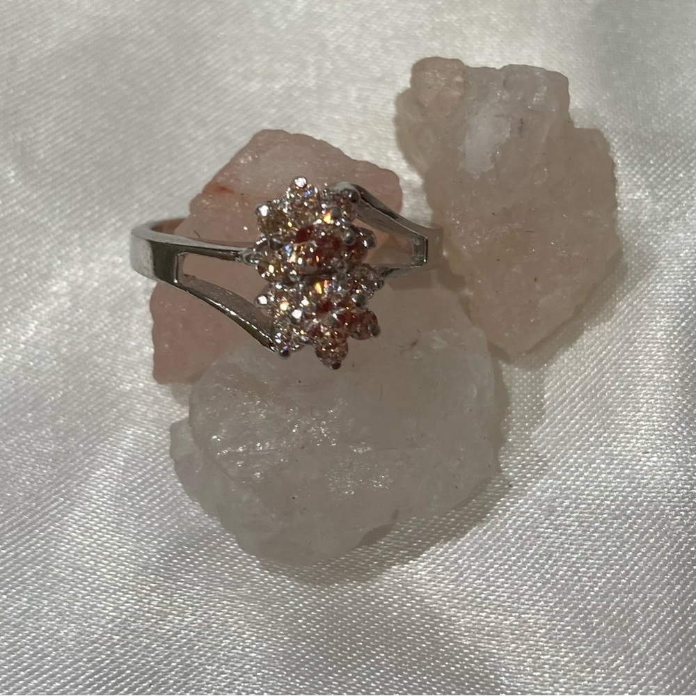 925 Silver & Peach Colored Simulated Stone Ring
